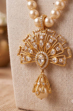 Royal Pearl Grace Necklace Set | Premium Pearl Ball Necklace with 18K Gold Plated Kundan & American Diamond Pendant