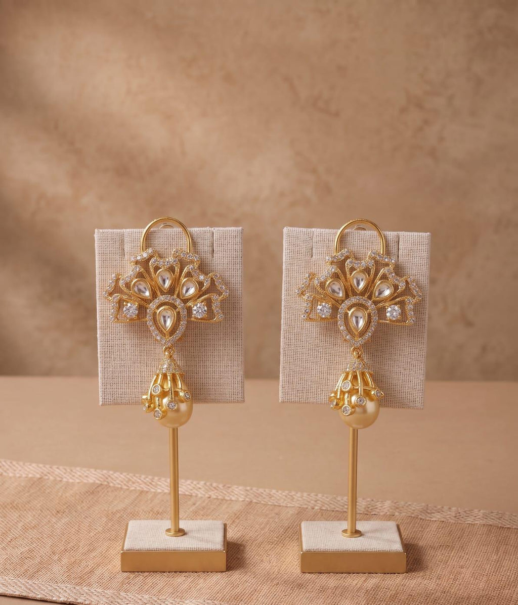 Royal Pearl Grace Necklace Set | Premium Pearl Ball Necklace with 18K Gold Plated Kundan & American Diamond Pendant