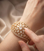 Premium Broad Kundan & American Diamond Gold Polish Kada( Fits Up to Size 2.6)