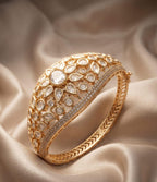 Premium Broad Kundan & American Diamond Gold Polish Kada( Fits Up to Size 2.6)