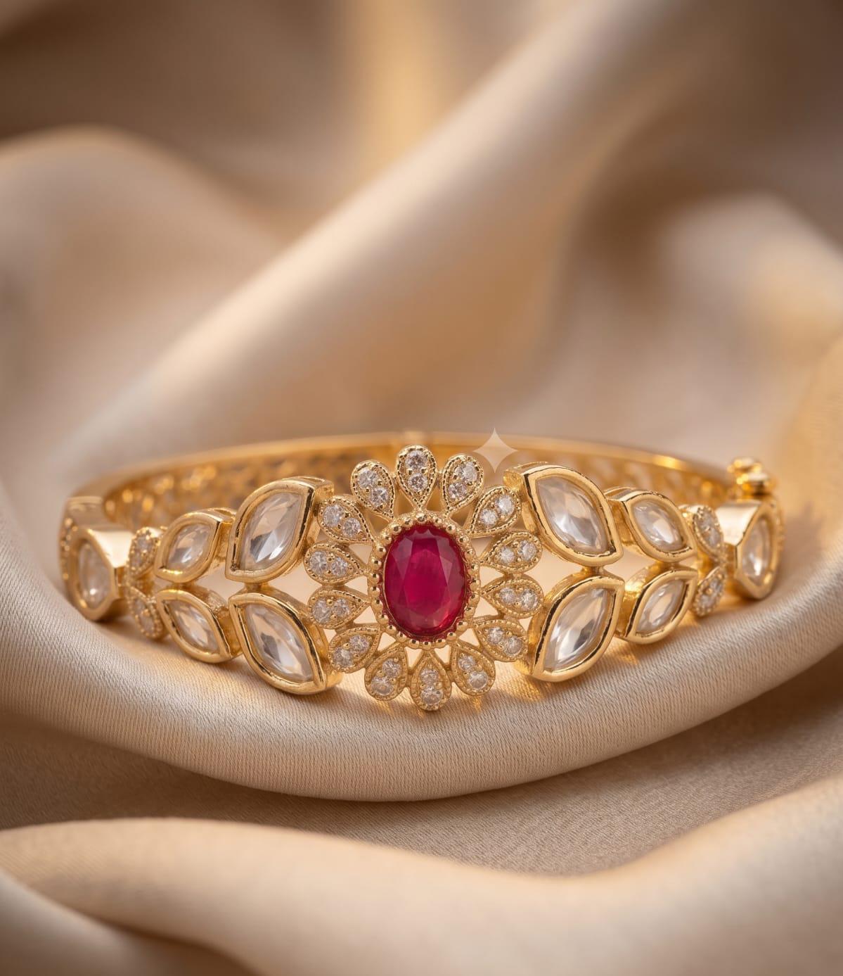 Premium Kundan & American Diamond Gold Polish Bracelet
