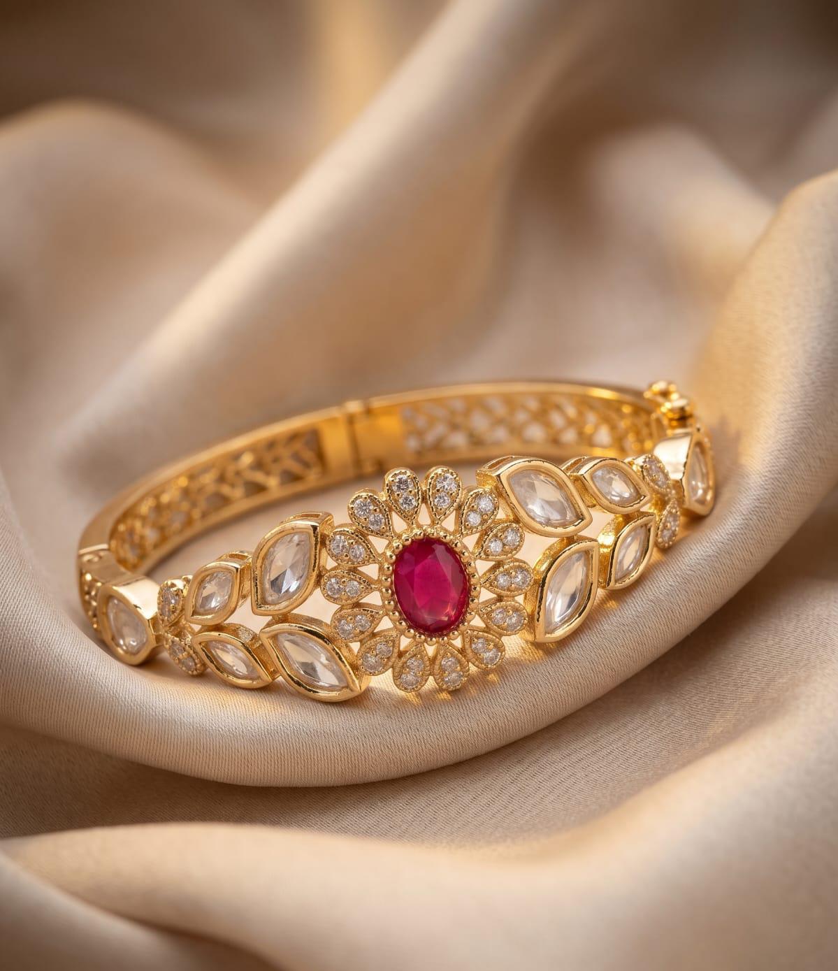 Premium Kundan & American Diamond Gold Polish Bracelet