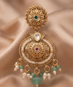 Royal Kundan Green Stone & Pearl Earrings