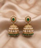 Medium Royal Kundan Jhumki with Green Beads
