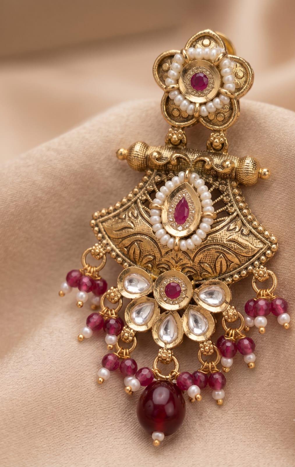 Royal Ruby Kundan & Pearl Statement Earrings