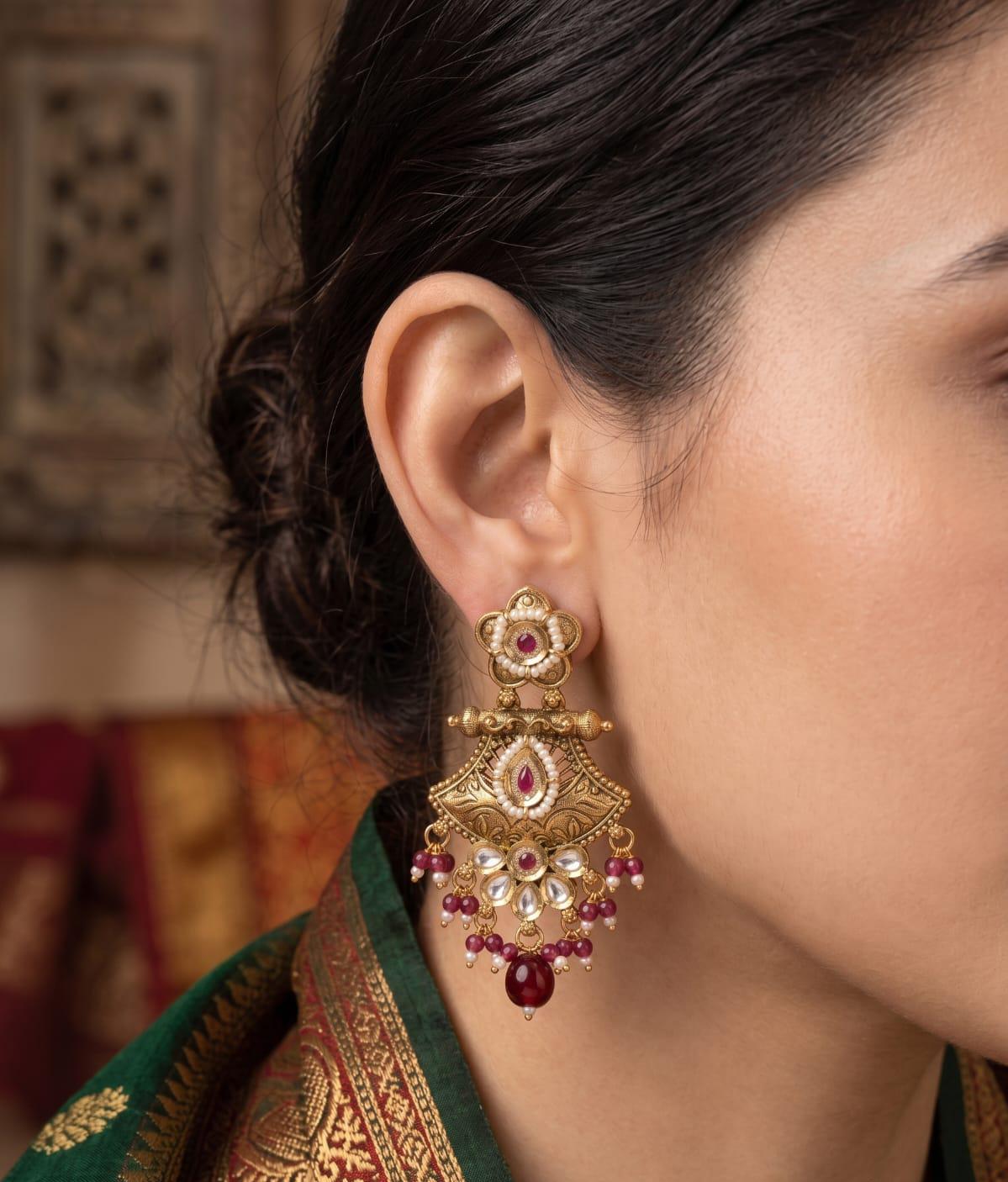 Royal Ruby Kundan & Pearl Statement Earrings