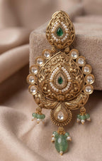 Premium Antique Kundan Green Stone Earrings