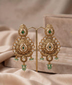 Premium Antique Kundan Green Stone Earrings