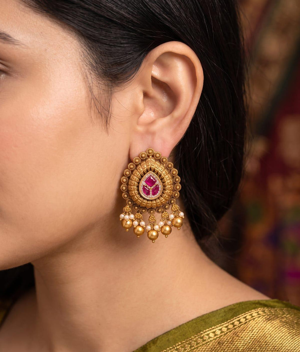 Royal Paanchi Kundan Ruby Stud Earrings