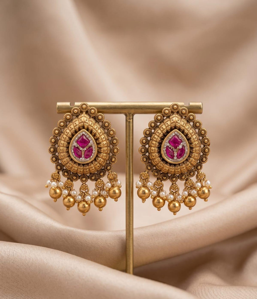 Royal Paanchi Kundan Ruby Stud Earrings
