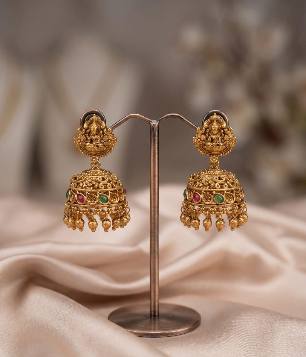 Small Temple Ruby & Emerald Jhumki