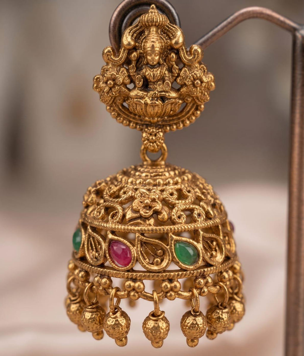 Small Temple Ruby & Emerald Jhumki