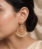 Elegant Jadau Pearl & Ruby Earrings