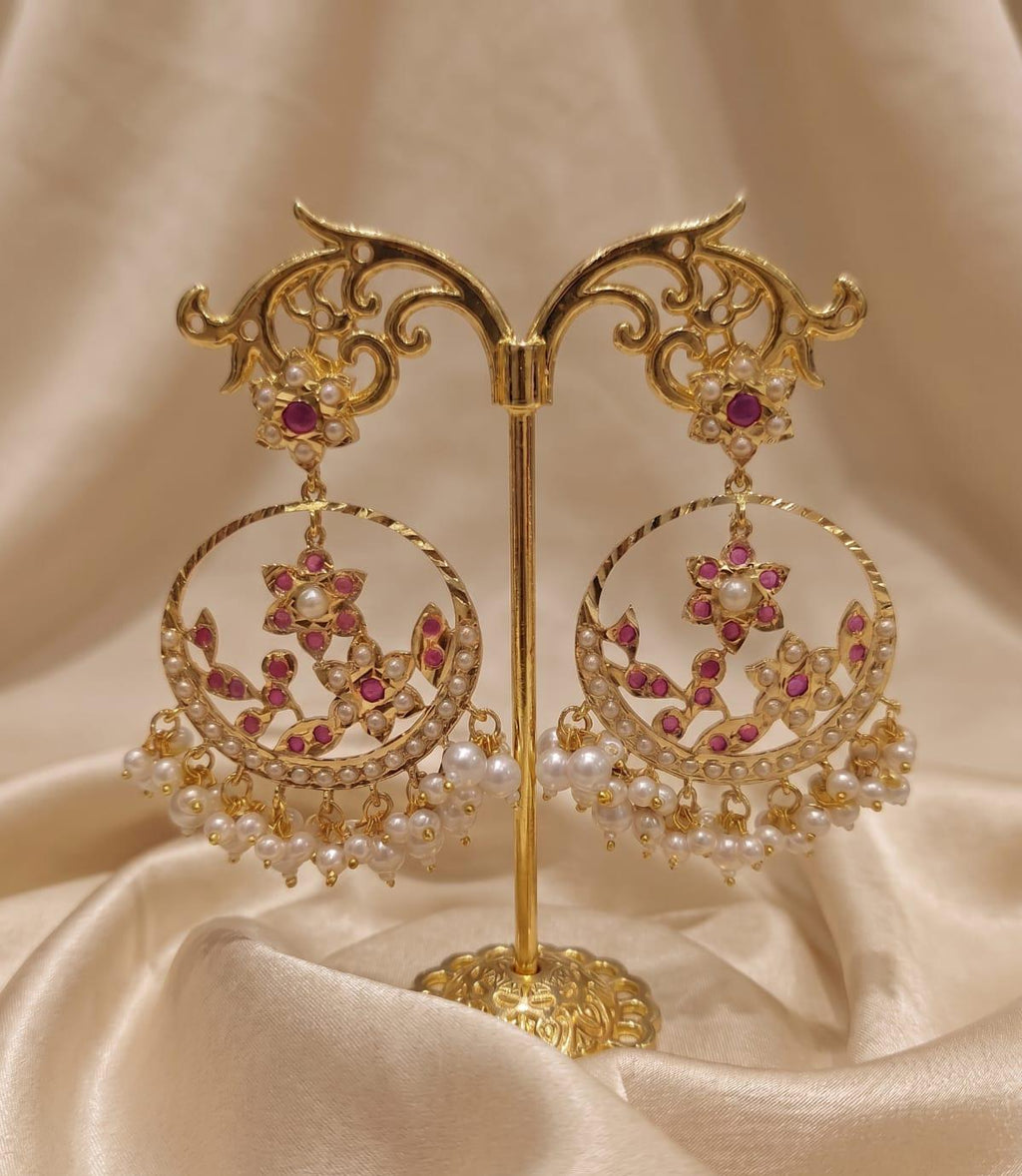 Elegant Jadau Pearl & Ruby Earrings