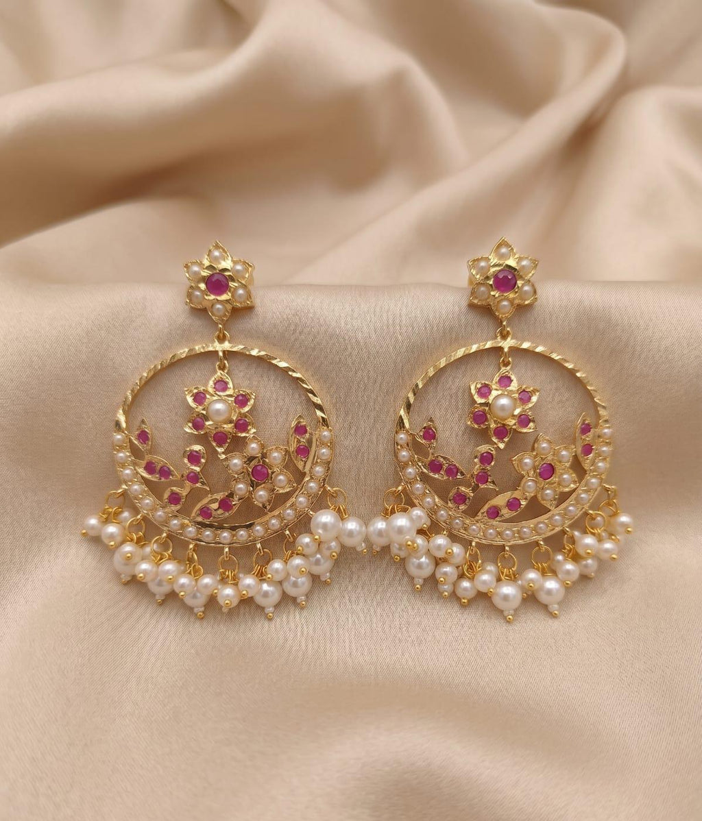 Elegant Jadau Pearl & Ruby Earrings