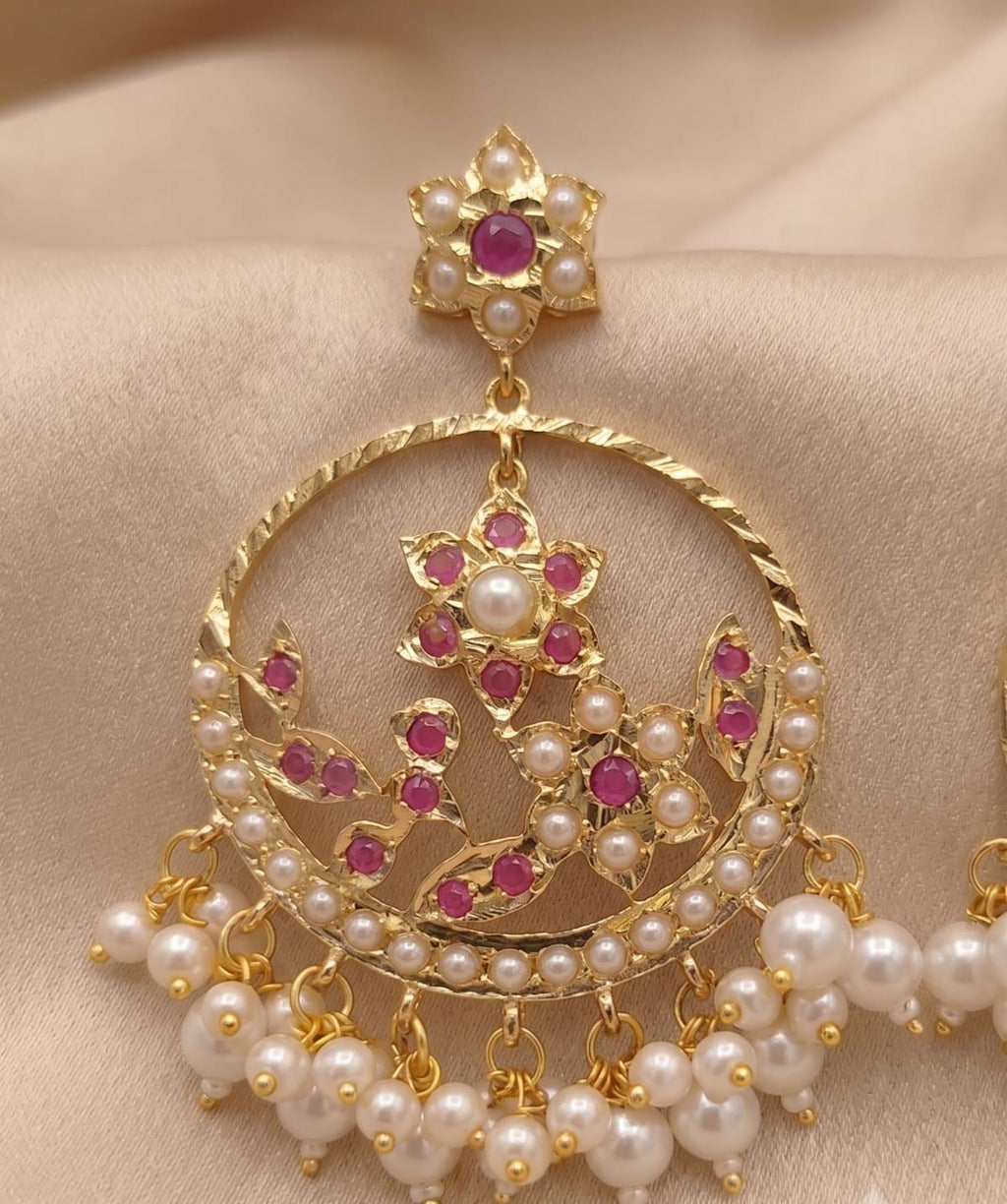 Elegant Jadau Pearl & Ruby Earrings