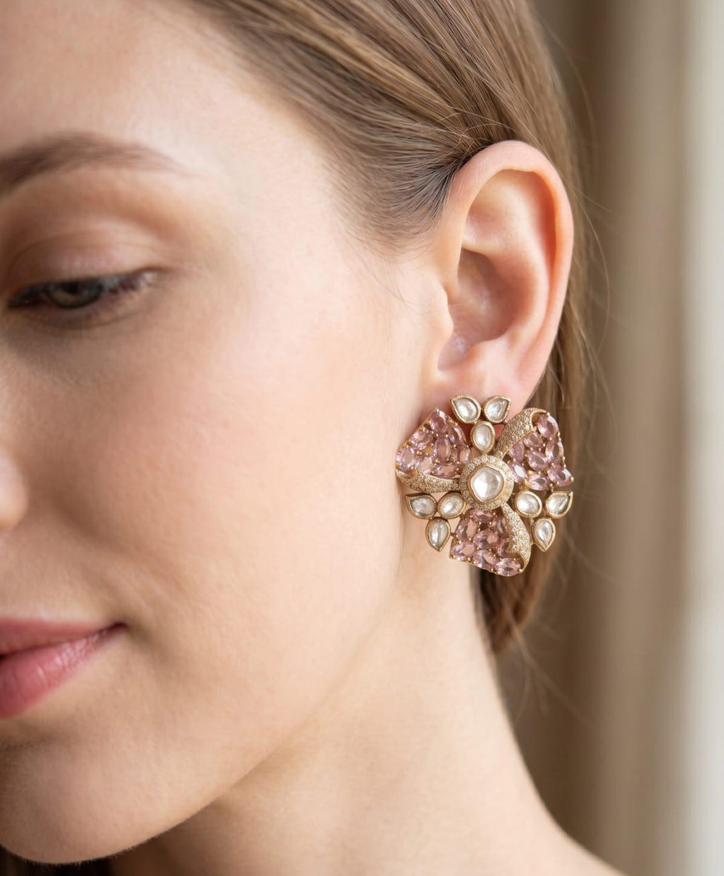 Blush Royale Kundan Studs — elegant, premium, and perfectly suited to the soft baby-pink stones.