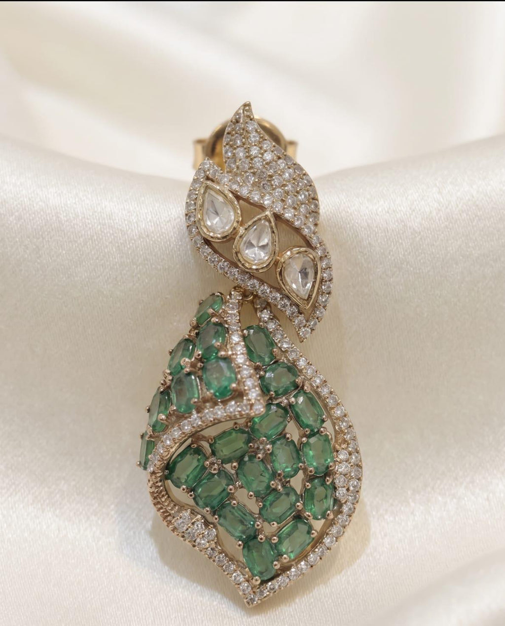 Emerald Kundan Leaf Earrings
