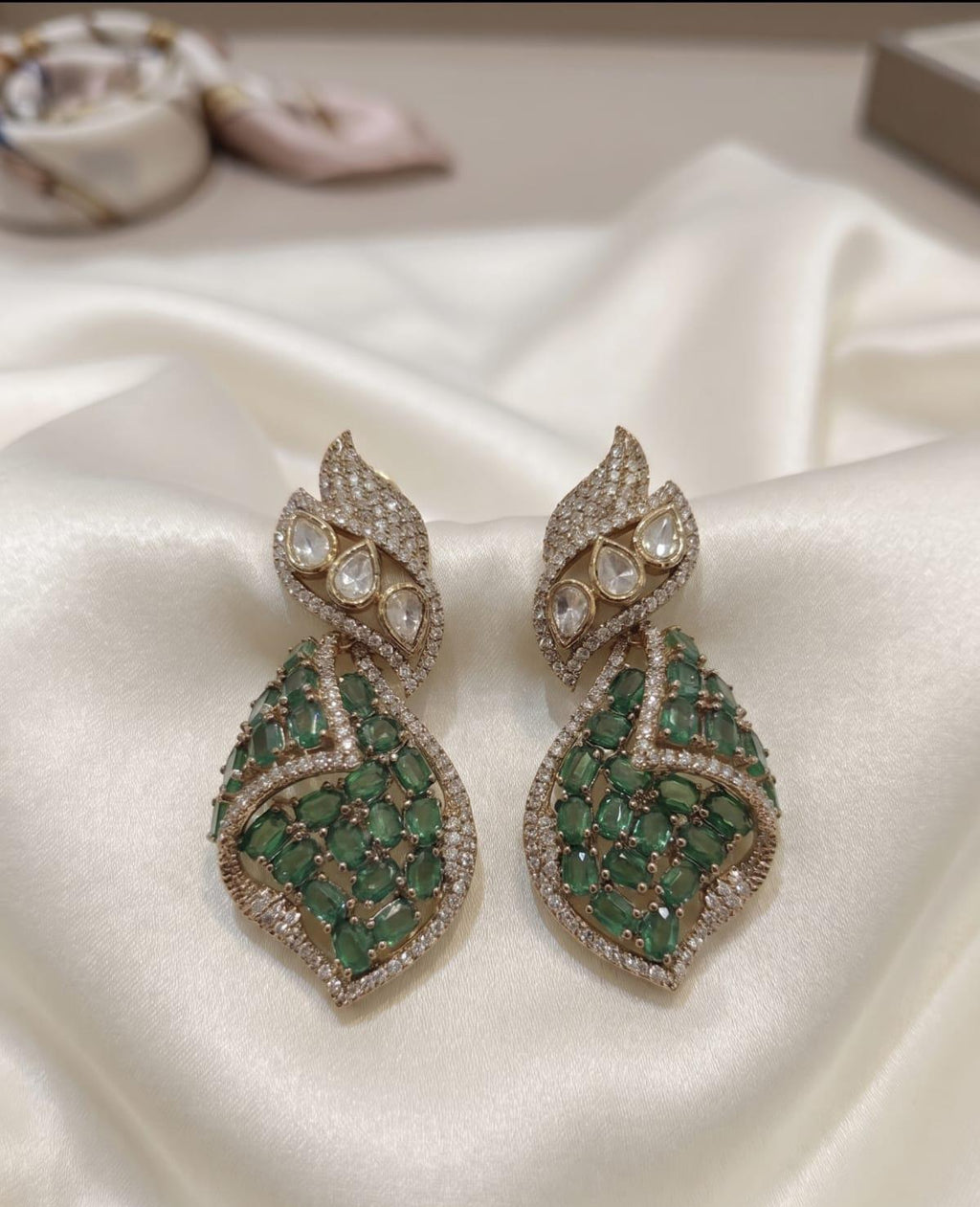 Emerald Kundan Leaf Earrings