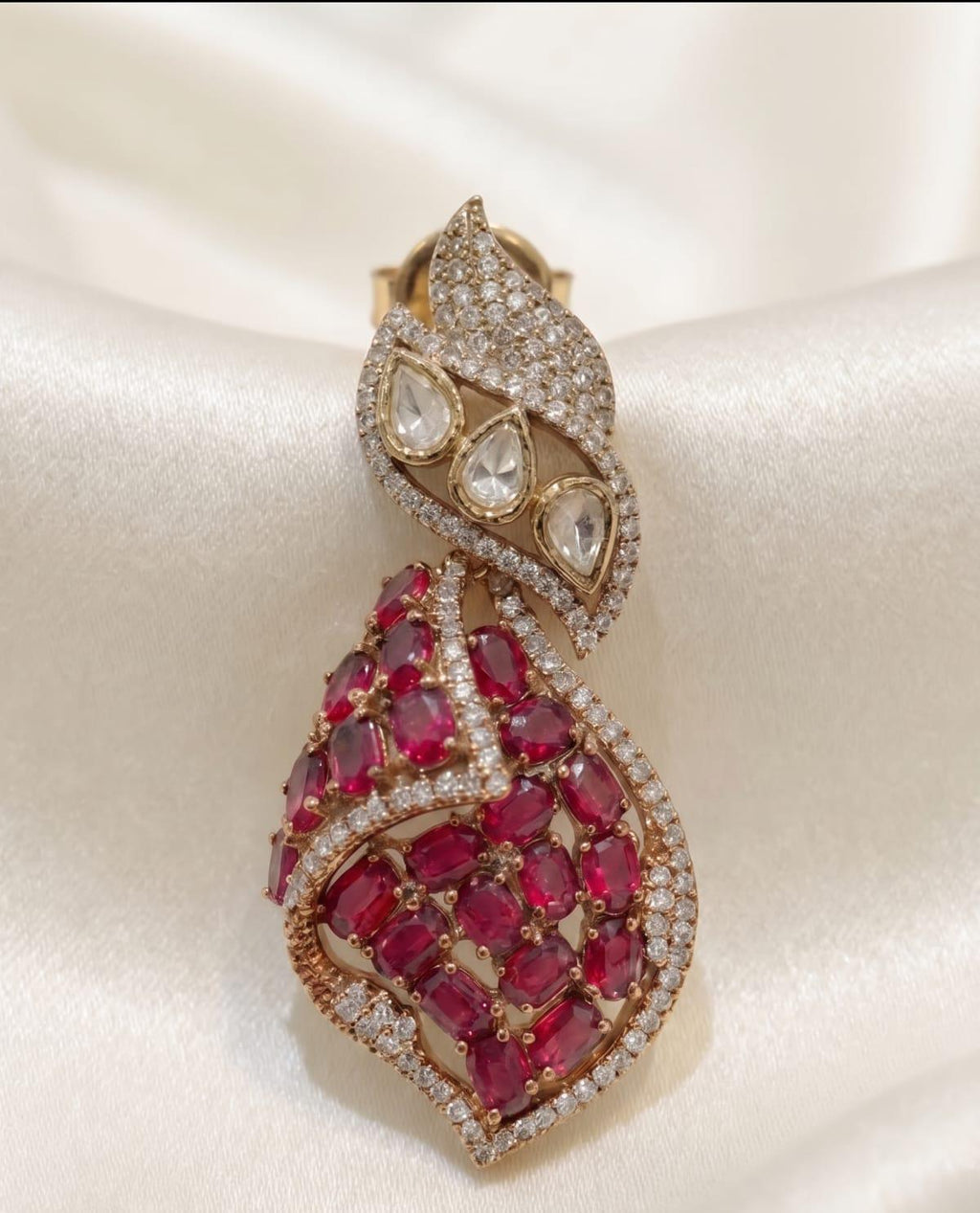 Ruby Kundan Leaf Earrings