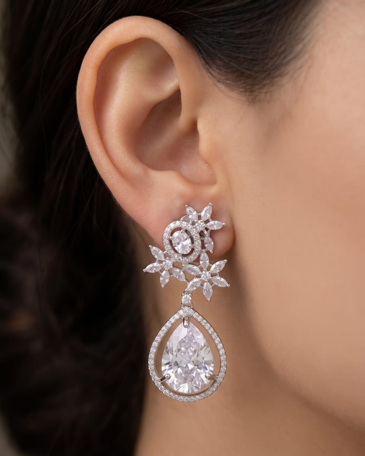 Elegant Floral American Diamond Earrings