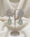 Mint Green Floral American Diamond Earrings