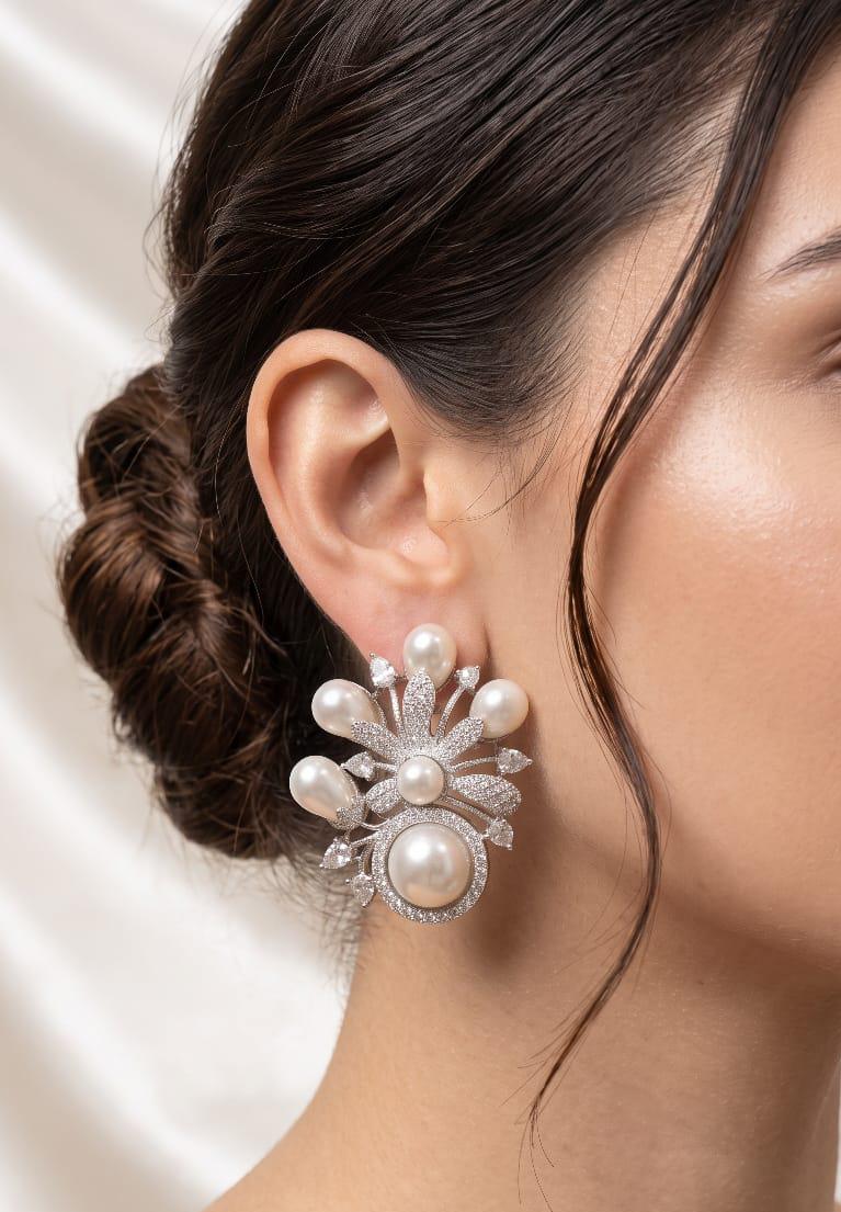 Pearl Bloom American Diamond Studs