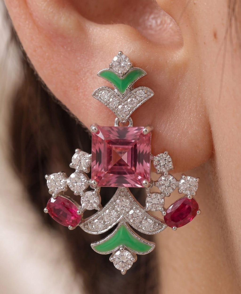 Blush Emerald Luxe Imported AD Earrings