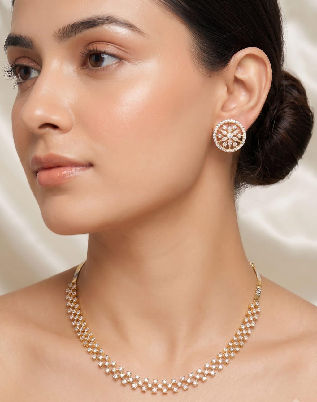 Golden Luxe Sleek AD Necklace Set