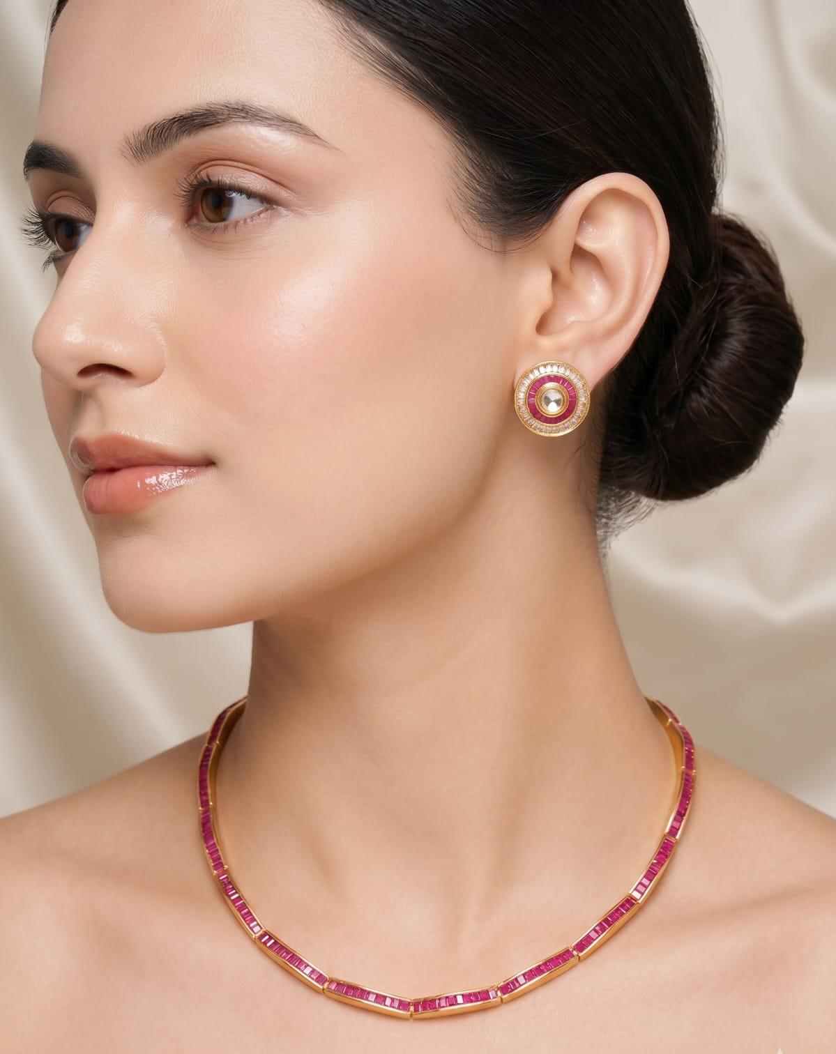 Premium 18K Gold-Plated Ruby Baguette Hasli