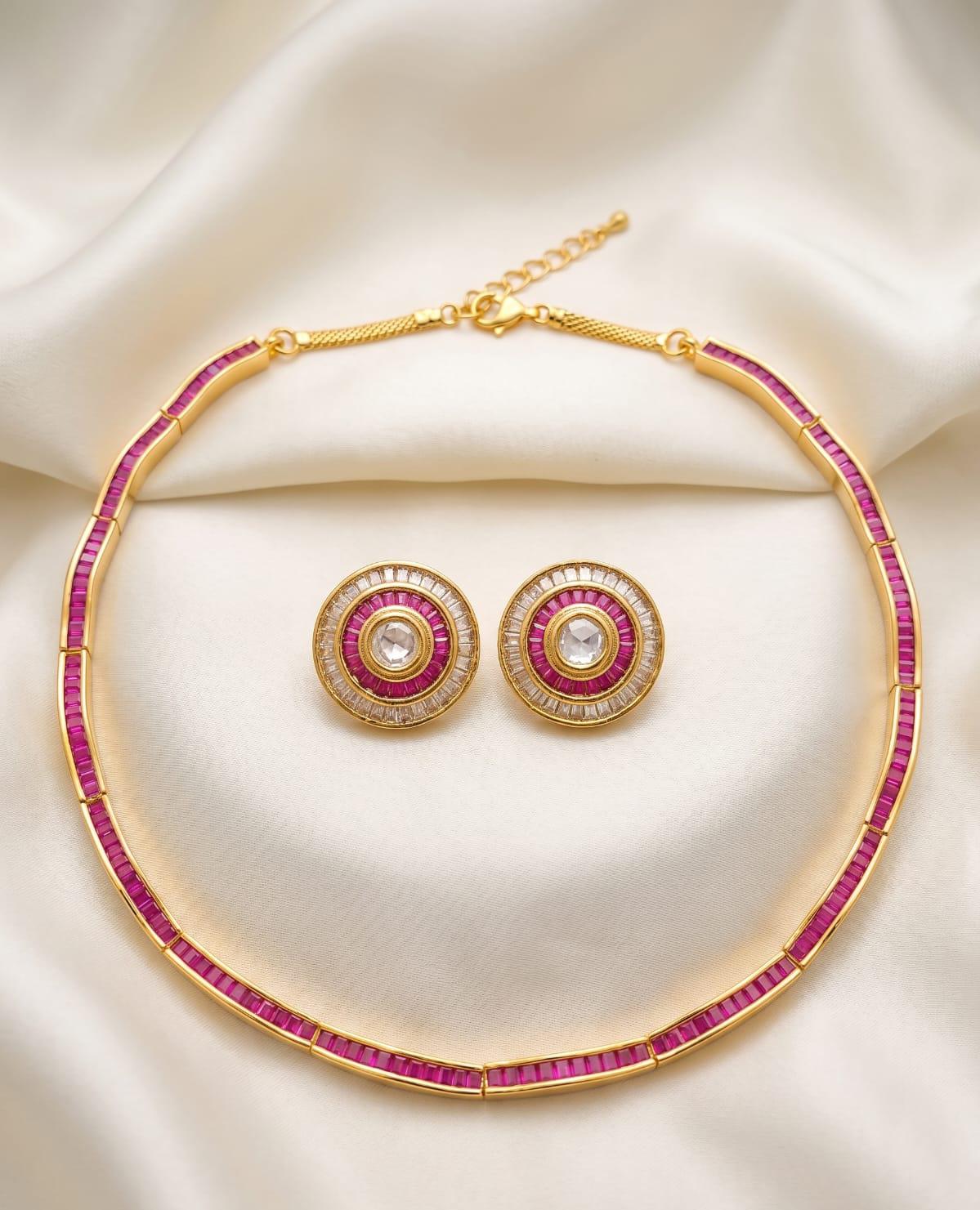 Premium 18K Gold-Plated Ruby Baguette Hasli