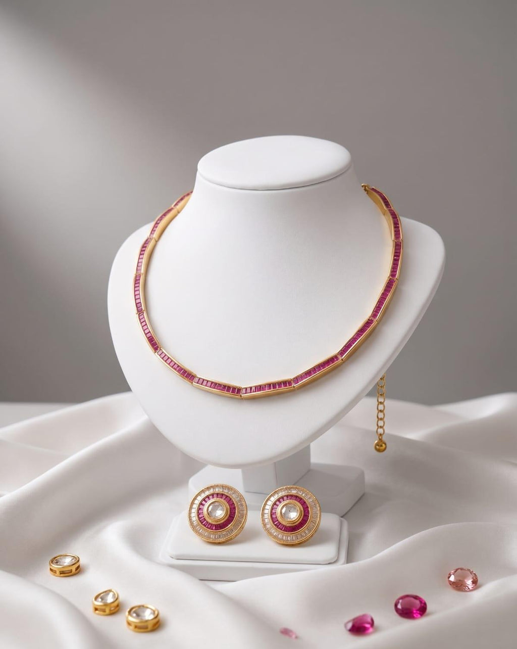 Premium 18K Gold-Plated Ruby Baguette Hasli