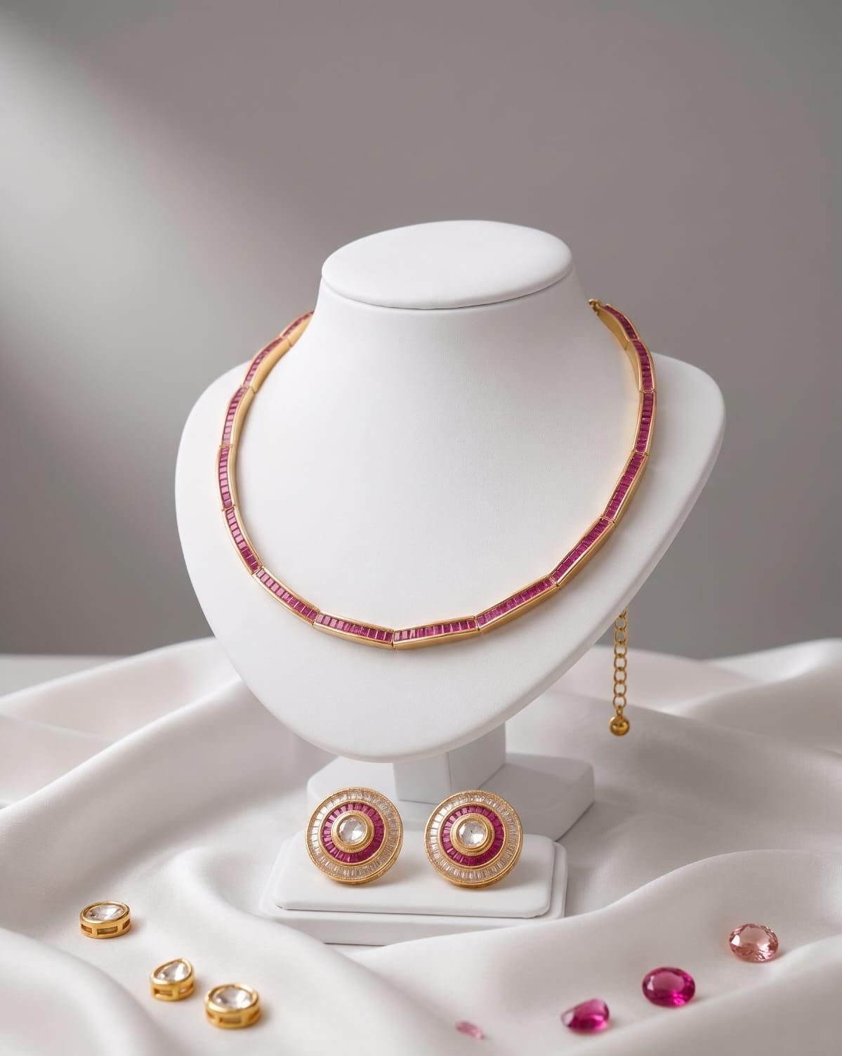 Premium 18K Gold-Plated Ruby Baguette Hasli