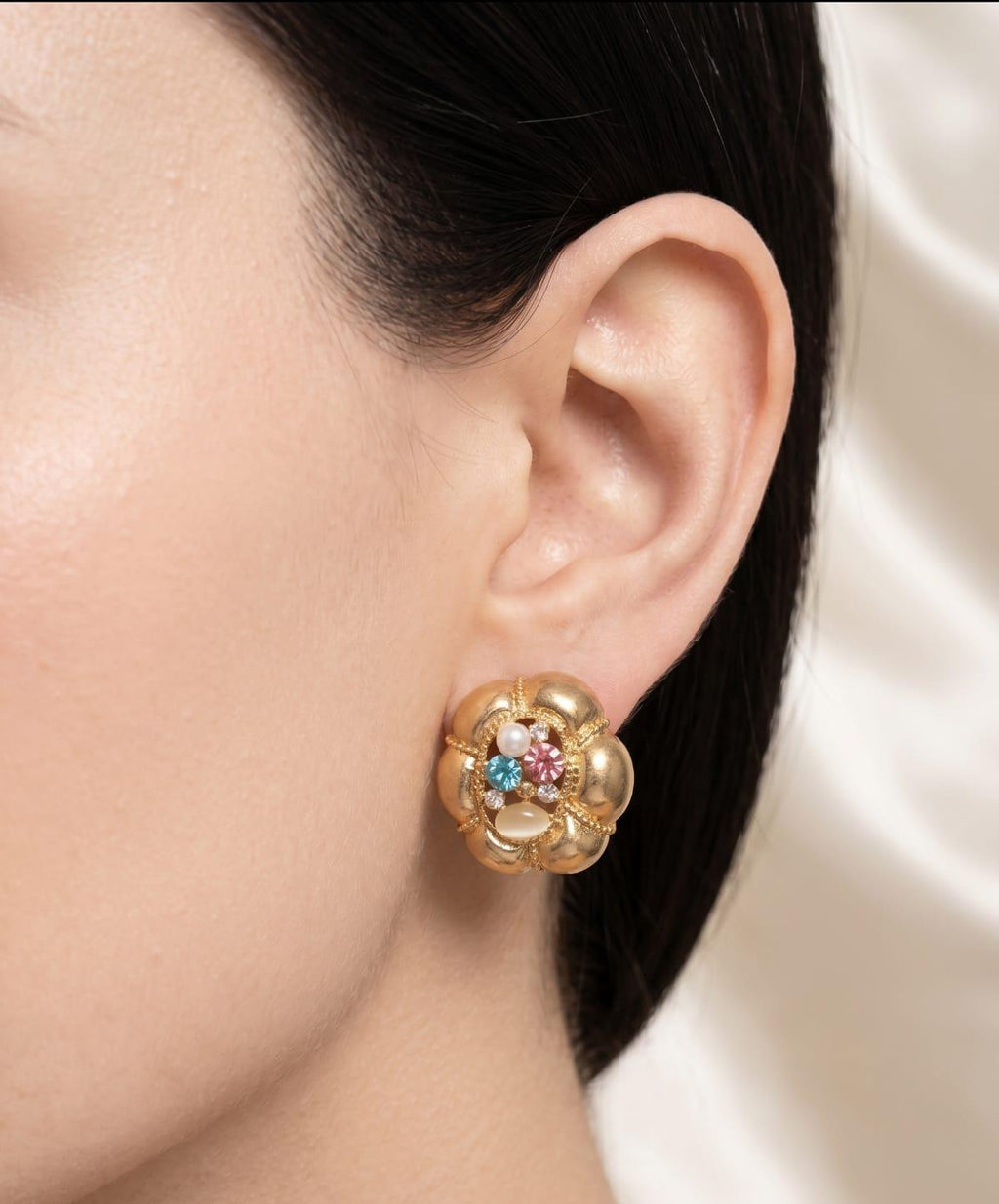 Multicolour Pearl & Crystal Statement Studs