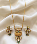 24 Carat Matt Gold Plated Emerald AC Kundan Necklace Set