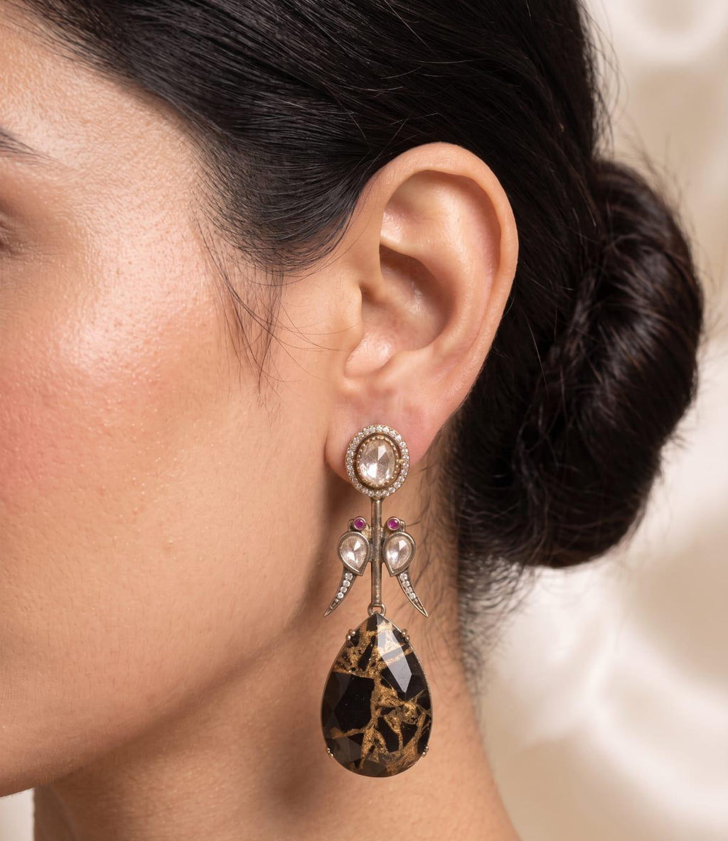 Noir Kundan Marble Earrings
