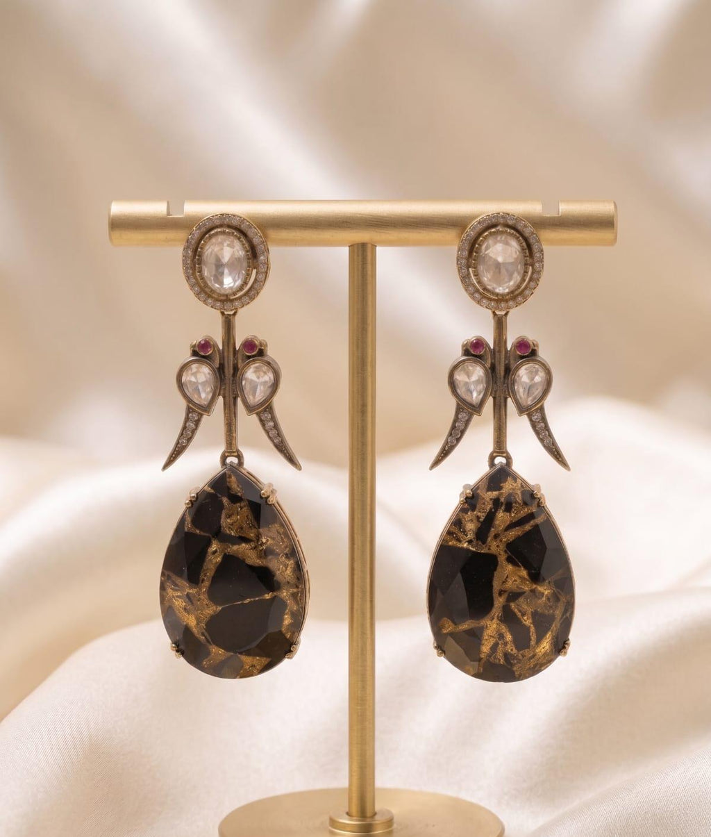 Noir Kundan Marble Earrings