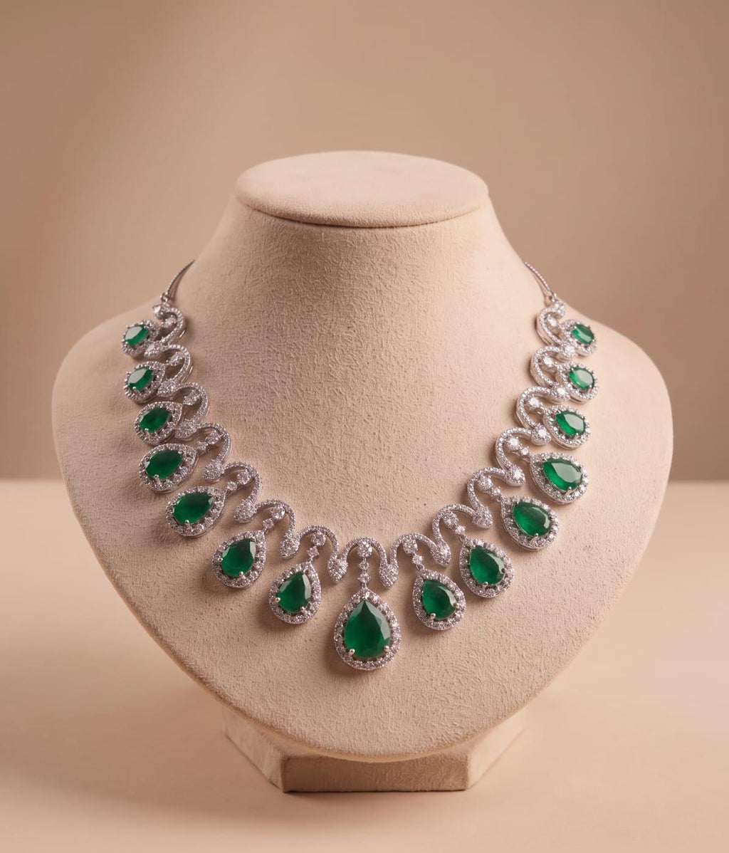Emerald Luxe American Diamond Necklace Set
