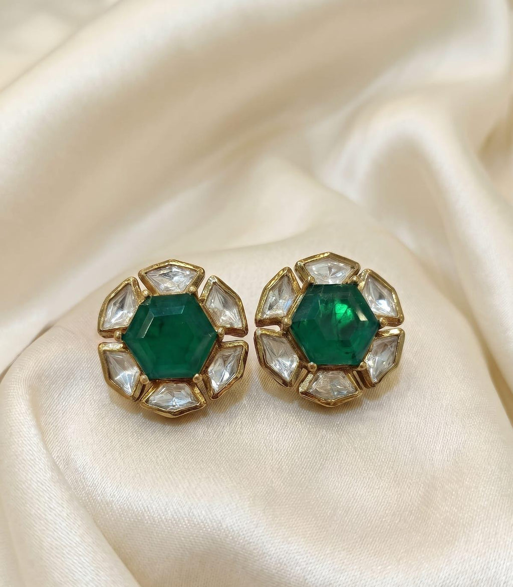 Classic Green Doublet Kundan Studs