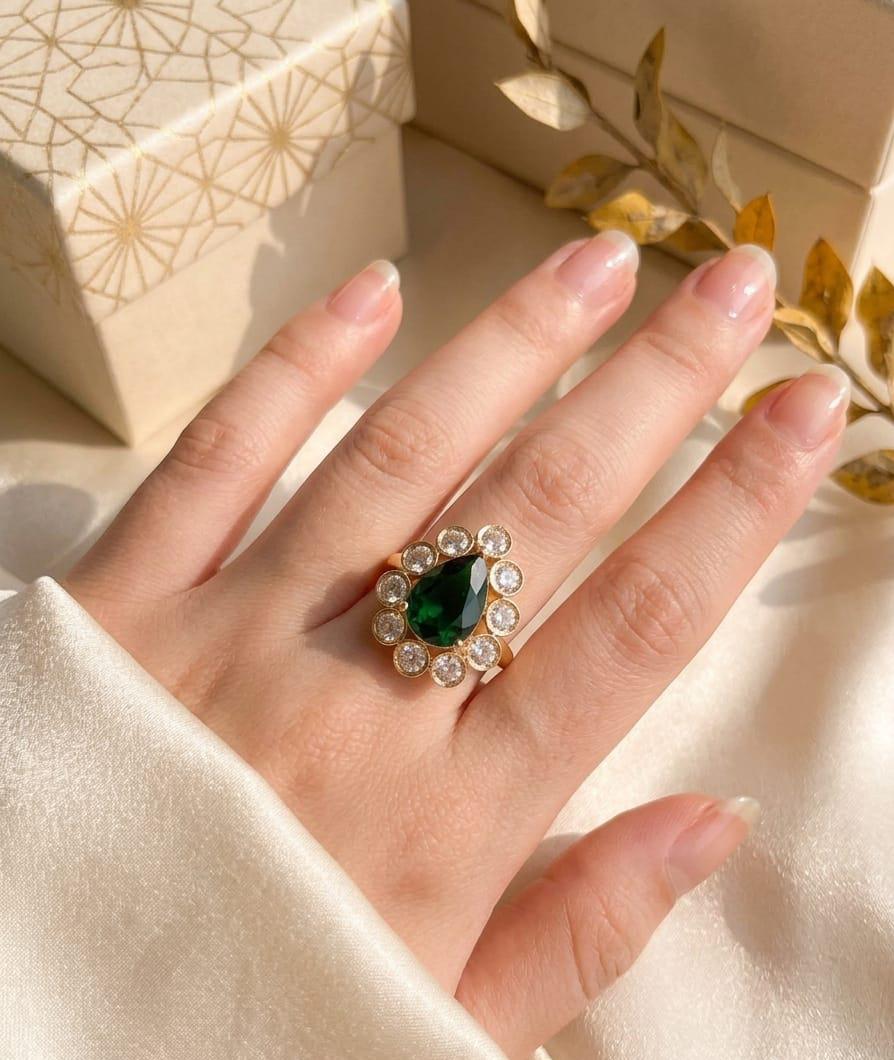 Emerald Green AC Kundan Ring – Carat Gold Polish