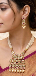 Royal Pearl & Polki Kundan Long Necklace Set