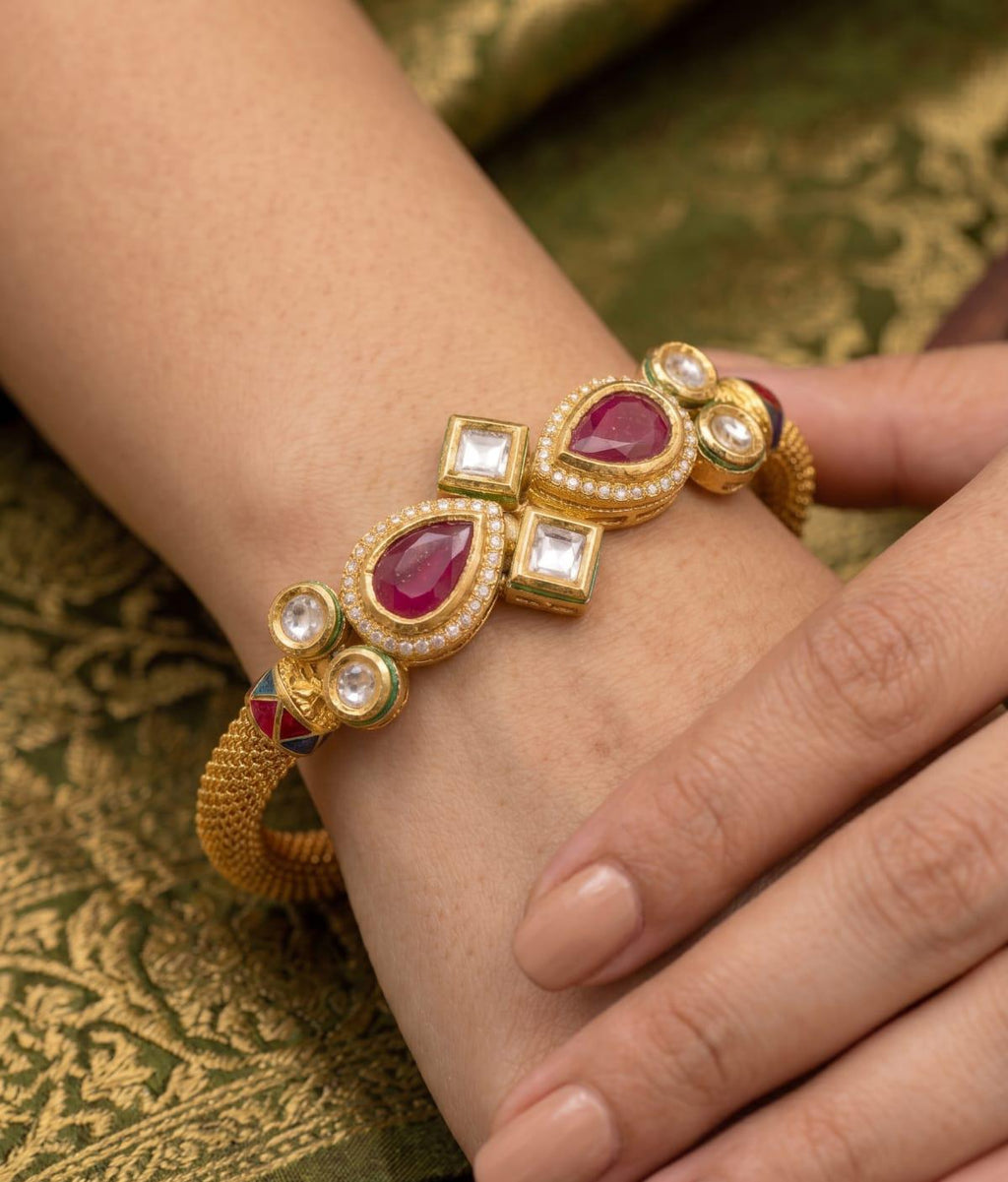24K Gold-Plated AC Kundan & American Diamond Bracelet