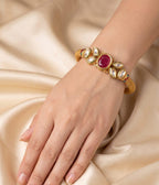 24K Gold-Plated Oval Ruby & AC Kundan Statement Bracelet