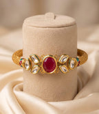 24K Gold-Plated Oval Ruby & AC Kundan Statement Bracelet
