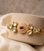 24K Gold-Plated Teardrop Ruby, AC Kundan & American Diamond Bracelet