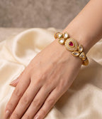 24K Gold-Plated Teardrop Ruby, AC Kundan & American Diamond Bracelet