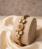 24K Gold-Plated Teardrop Ruby, AC Kundan & American Diamond Bracelet