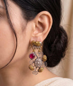 Dual-Tone Elephant Motif Silver Replica Statement Earrings