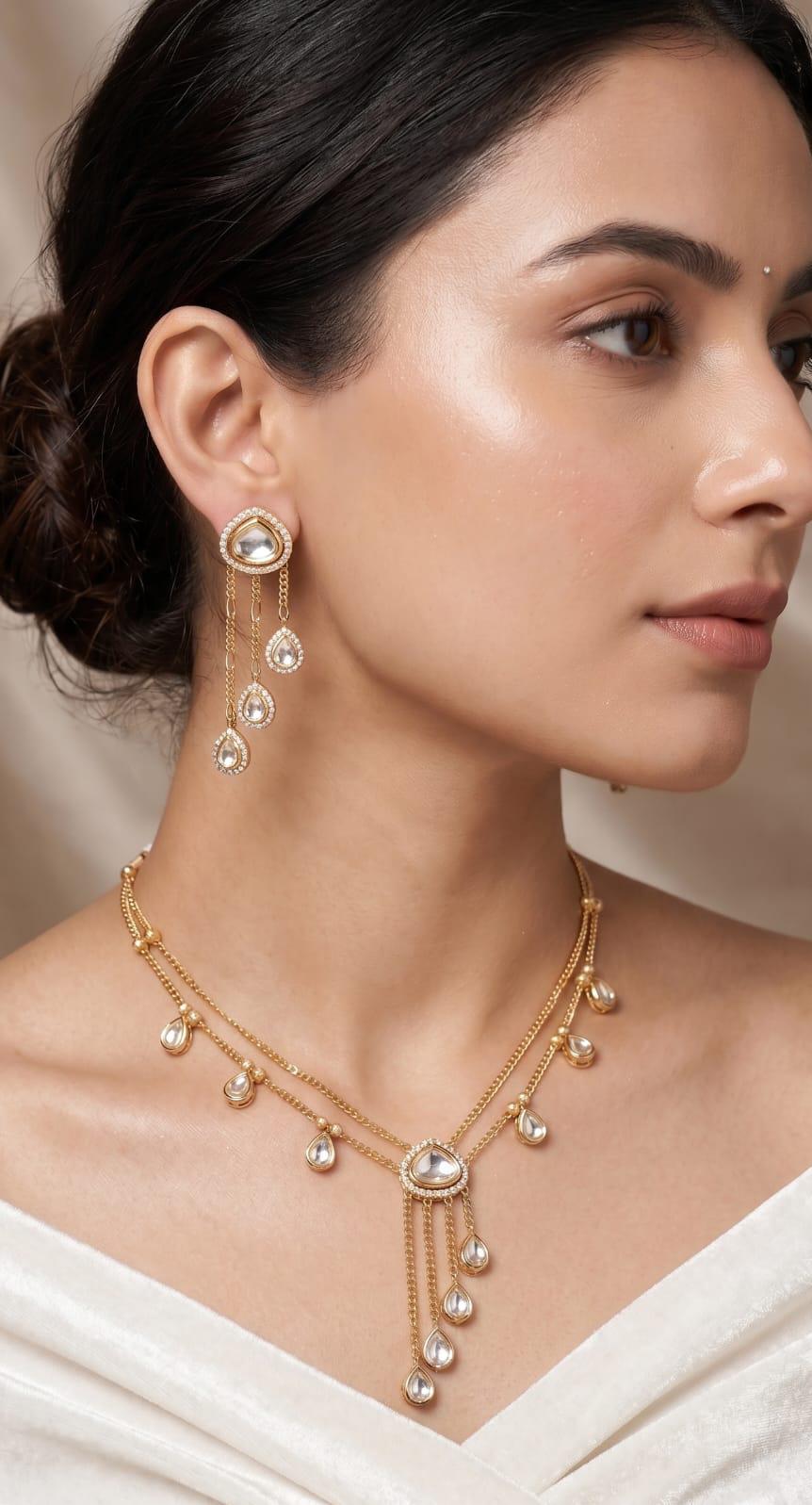 Premium Carat Polish Moissanite Kundan Set