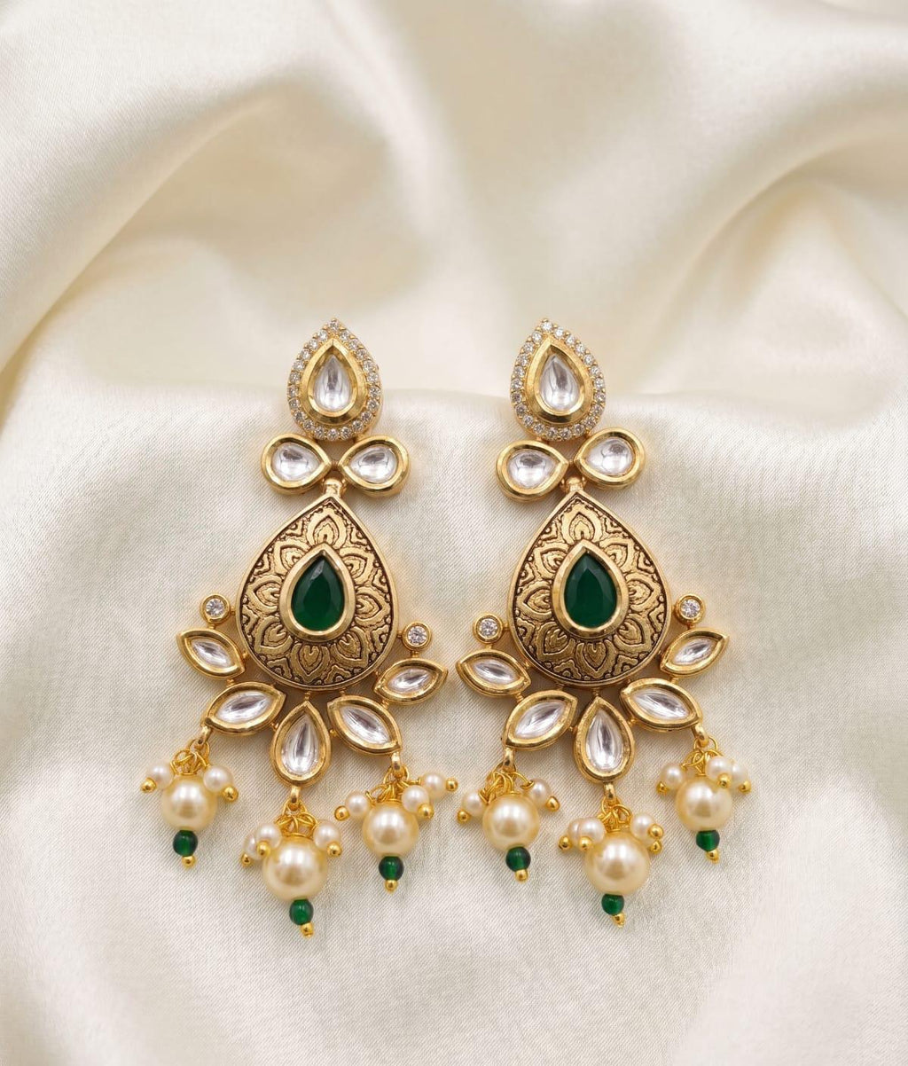 AC Kundan Emerald Statement Earrings